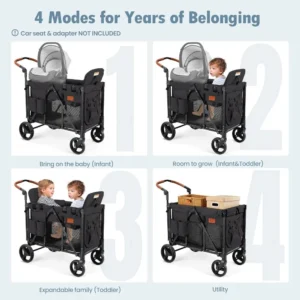 Pull-Along, Foldable Wagon Stroller for 2 Kids