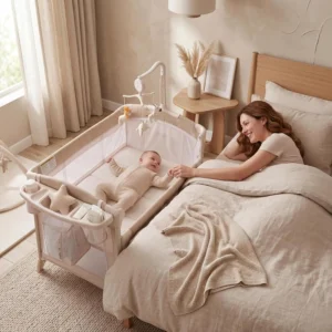 5-in-1 Bassinet, Changing Station, Portable Crib Playpen; One-Hand Fold